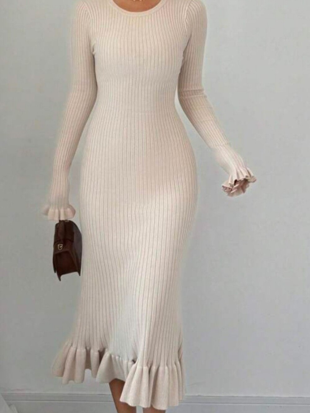 Women's long sleeve ruffle sweater dress